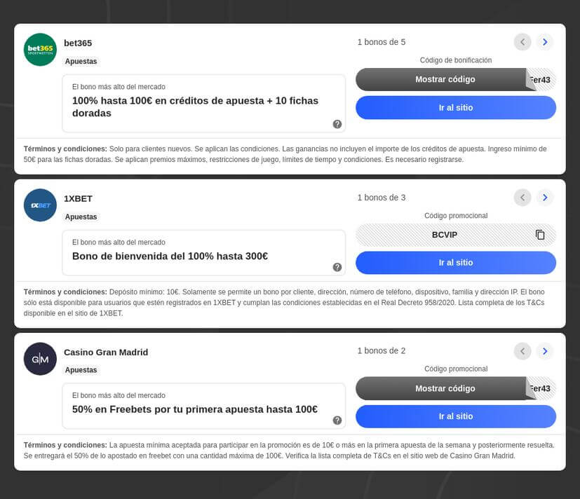 Códigos Promocionales Apuestas Deportivas y Casinos España