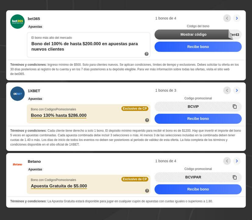 Códigos promocionales para apostar en Liga Argentina