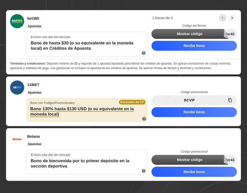 Comparativa: bet365 vs. 1XBET vs. Betano
