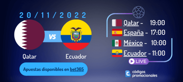 Bet365 Catar Ecuador apuestas en directo Mundial transmisión hora y fecha