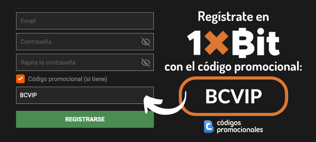 registro con el codigo promocional 1xBit