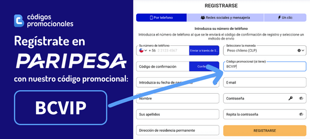 Bono VIP con el Paripesa código de registro