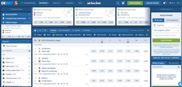 1XBET código promocional Argentina
