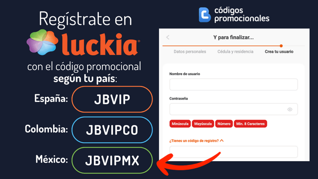 código de registro Luckia 2026