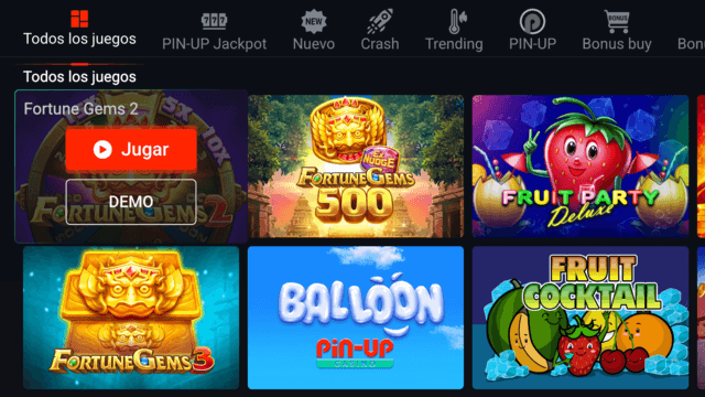 captura de pantalla del casino pin up opción demo para probar juegos